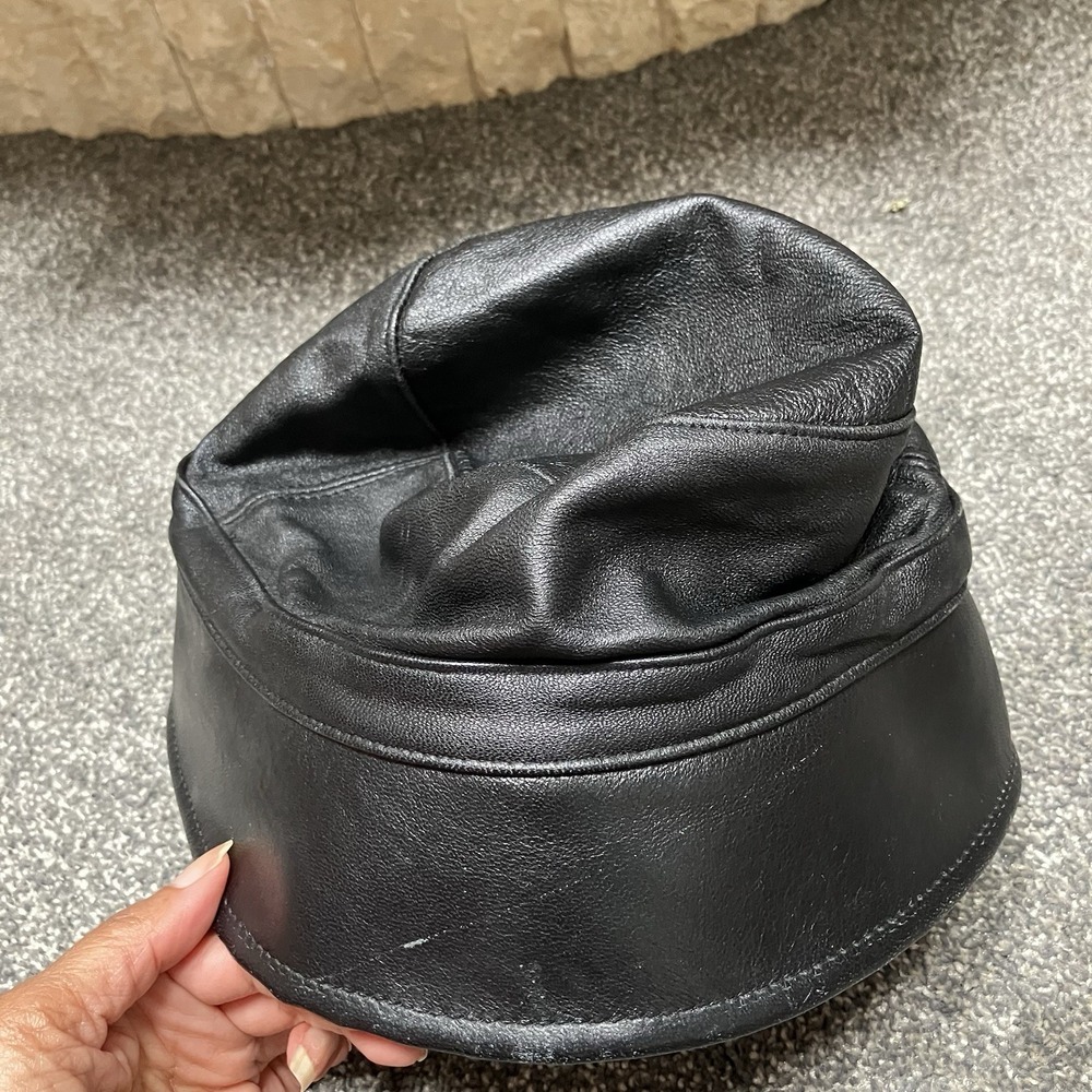 Vintage Black Leather S/M Bucket Hat LL Cool J Run-DMC Rihanna Style Winner Cap